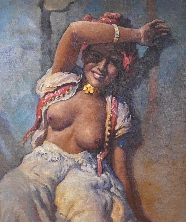 Decorative, Orientalist style oil on canvas, study of a nude woman, 42 x 34cm. Condition - good